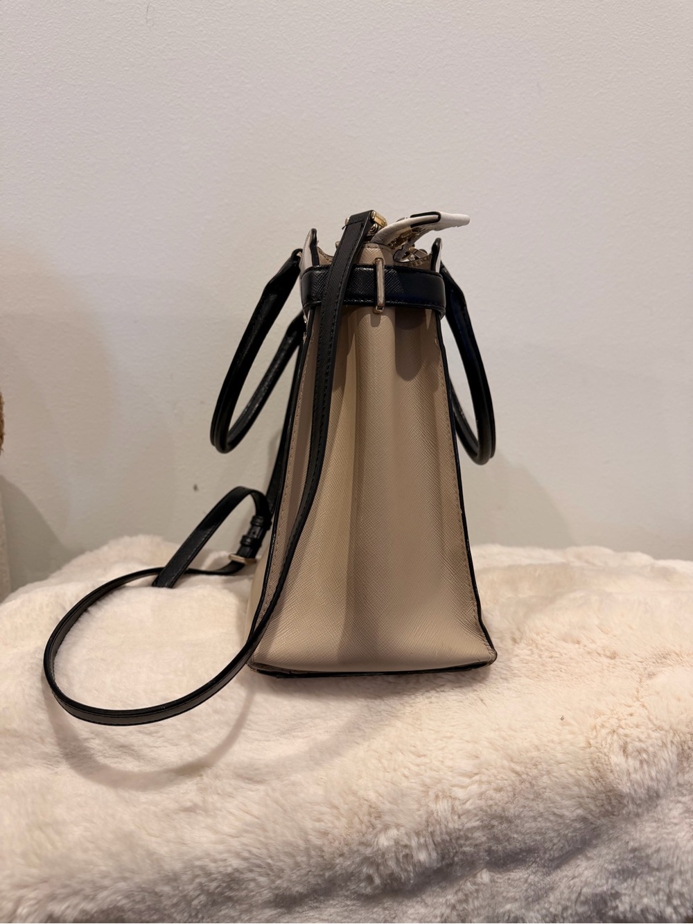 kate spade Beige, White & Black Leather Satchel with Top Handle - Picture 2 of 5